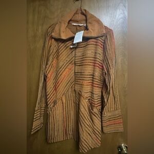 Soft Surroundings Textured Tan and Red Jacket NWT